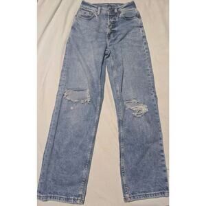 Arizona Juniors Highest Rise Vintage Straight Distressed Jeans Size 0 Light Wash